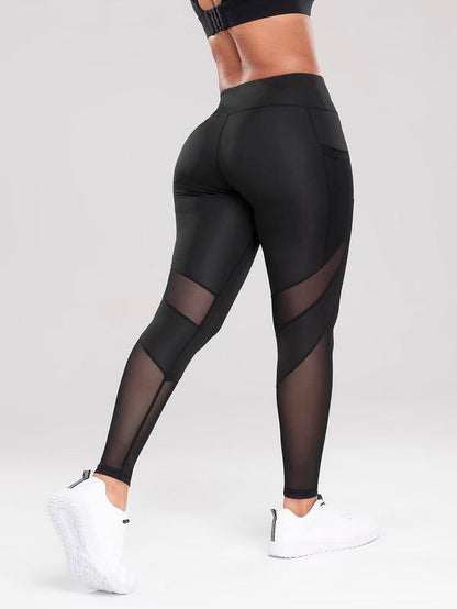 Solid Contrast Mesh Pocket Fitness Leggings